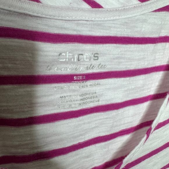 Chico’s Women’s 2 (Large 12-14) Striped Cardigan Tank Set Pink White Modal Blend - Picture 2 of 9